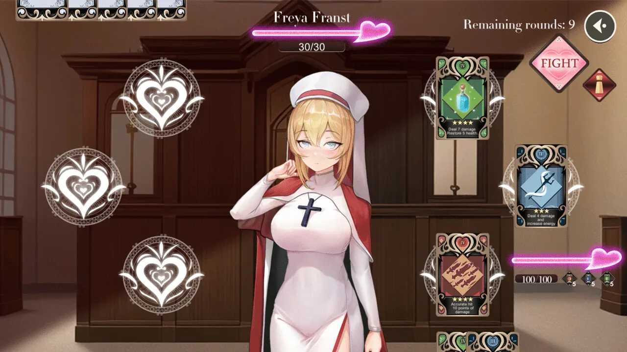 无套转生:勇闯异世界：Freya Franst、回合计数与三种卡片效果的完整界面